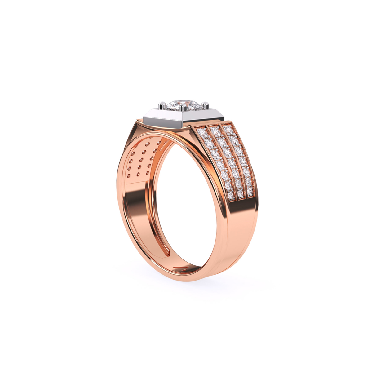 Stylish Three Row Cluster Round Lab Grown Ring